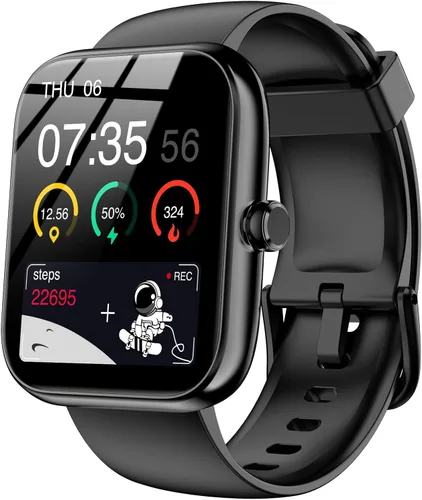 Reloj inteligente con Alexa integrado, llamadas y notificaciones Bluetooth, monitor de salud HD de 1.83 pulgadas, frecuencia cardíaca 24/7 y Negro