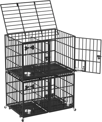 Miniatura 12 de Dosker Jaula de 42 pulgadas de metal resistente para perros con divisor para 2 perros/perro grande, jaula a prueba de escapes con parte superior