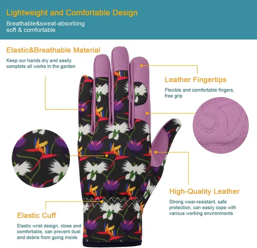 Miniatura 2 de Bamllum Guantes de cuero para jardinería para mujer, guantes de trabajo para deshierbe, excavación, plantación, rastrillo y poda