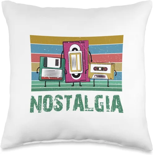 Nostalgia Almohada retro vintage de los años 80 y 90 para amantes de la tecnología, 16 x 16 pulgadas, multicolor