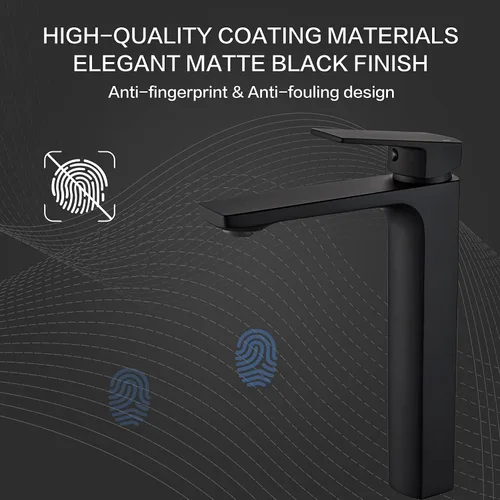 Miniatura 6 de VOTON - Grifo de lavabo negro para recipiente, monomando de una sola perforación, alto para baño, mezclador para lavabo de RV, de latón macizo, 1.2