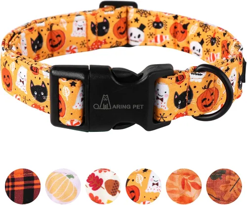 Miniatura 42 de Aring Pet Collar de algodón, ligero y ajustable, con hebilla de liberación rápida, para perros pequeños, medianos y grandes, otoño, hoja de arce