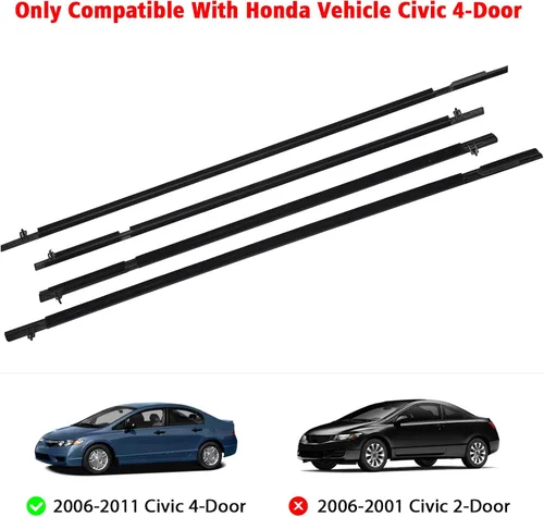Miniatura 6 de 4 unidades de cinturón de sellado para ventana de puerta exterior de automóvil compatible con Honda Vehicle Civic 2006-2011, repuesto #72410-SNA-A01