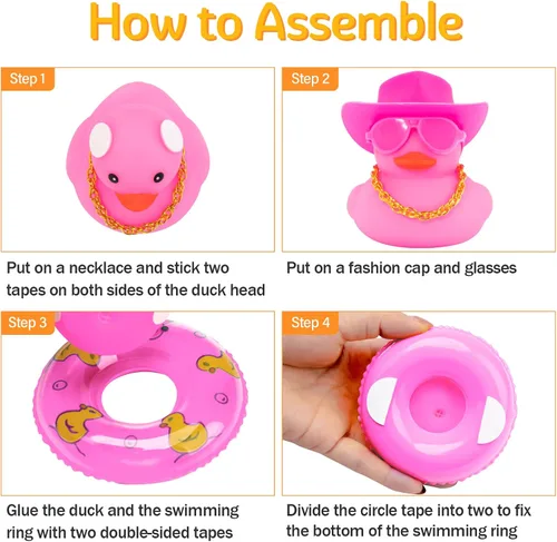 Miniatura 6 de wonuu Accesorios rosas para automóvil, sombrero de vaquero, patos de goma, decoración de tablero de automóvil, patos de goma, accesorios rosados