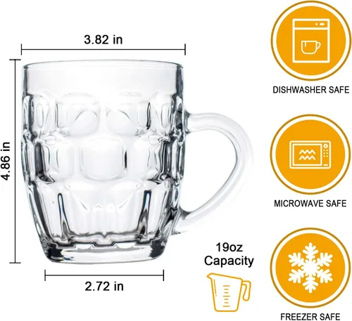 Miniatura 2 de QAPPDA Juego de tazas de cerveza, tazas de vidrio con mango de 19 onzas, vasos de cerveza grandes para congelador, vasos de cerveza de 18.9 fl oz