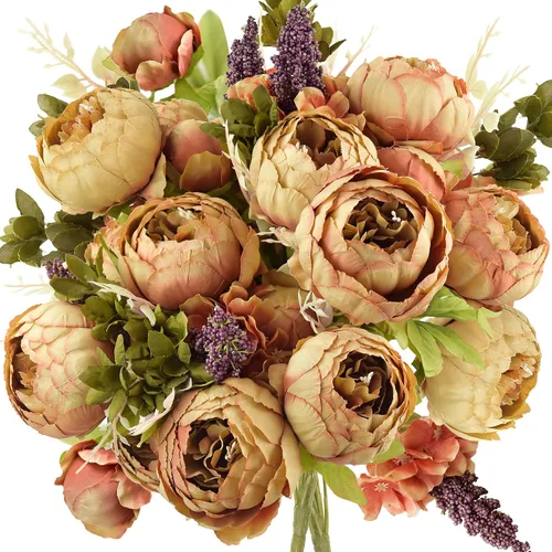 Miniatura 44 de FiveSeasonStuff - Peonías y hortensias artificiales de seda, ideal para decoración de bodas, novias, hogar, decoración de centro de mesa (2 ramos).