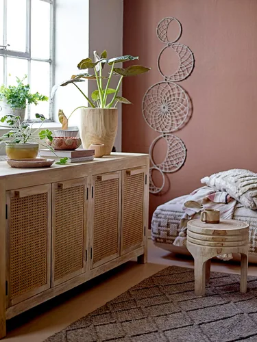 Miniatura 12 de Creative Co-Op Taburete de madera de Paulownia tallada a mano, estilo bohemio, natural