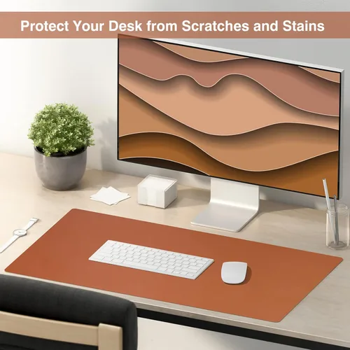 Miniatura 5 de TOWWI Tapete de escritorio de doble cara, tapete grande para escritorio, protector impermeable para mouse y teclado, tapete de cuero para escritorio
