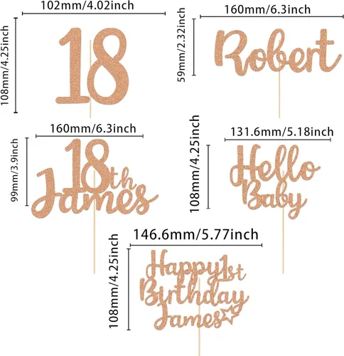 Miniatura 3 de EDSG Decoración personalizada para tartas, decoración personalizada de doble cara con purpurina para tartas con cualquier número de texto, 11 Oro