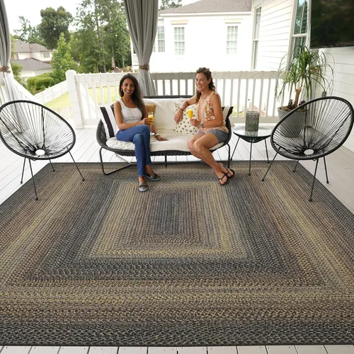 Miniatura 68 de Alfombra ovalada trenzada gris humo de 20 x 30 pulgadas, lavable para interiores y exteriores, decoración campestre para cocinas y entradas