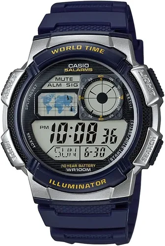 Miniatura 3 de Casio AE1000W Series Men’s Digital Watch 100M WR Multi Alarms 100 SEC Stopwatch Countdown Timer World Map for World Time LED Light