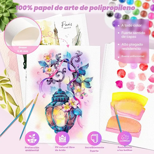 Miniatura 3 de 64 hojas de papel de acuarela, papel de acuarela de 5"x7", 140lb/300gsm, papel suelto para dibujo y pintura acrílica de caballete de boceto