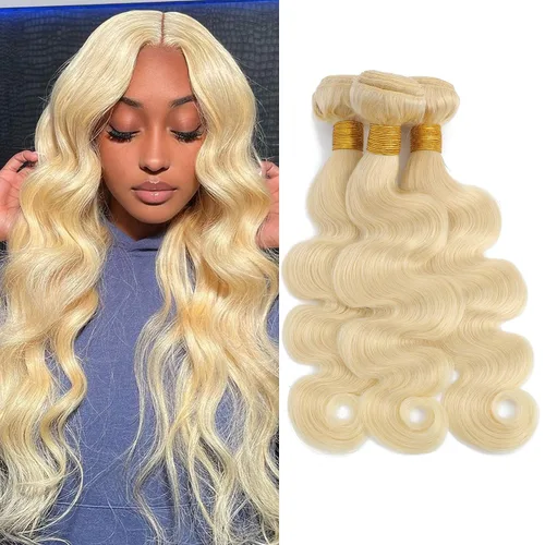 Miniatura 13 de 613 paquetes de cabello humano rubio ondulado, 3 paquetes de 10, 12, 14 pulgadas, 100% sin procesar, 10A, paquetes de cabello humano virgen
