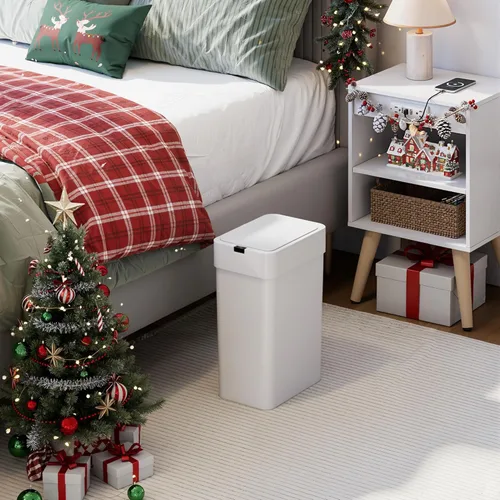 WLIVE Cubo de basura pequeño para baño, 9 litros/2.4 galones, con sensor de movimiento, IPX5, impermeable, sin contacto, para baño, oficina, Blanco