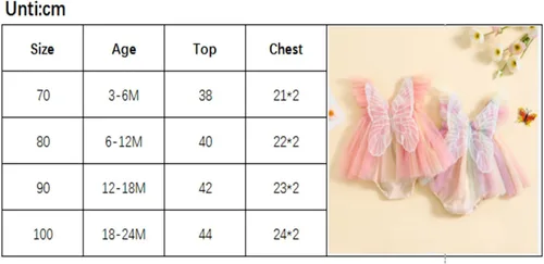 Miniatura 7 de FYBITBO Mameluco de verano para bebé recién nacida, con alas de mariposa, manga de mosca, overol de tul con tutú arcoíris