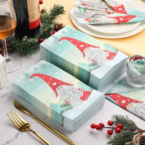 Miniatura 2 de 200 servilletas de Navidad para invitados, gnomos, toalla de mano desechable de Navidad para baño, papel para el hogar, Navidad, invierno