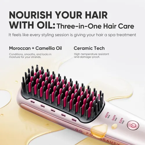 Miniatura 4 de Mini cepillo iónico para alisar el cabello, peine portátil para alisar el cabello con 3 ajustes de temperatura, calentamiento rápido de 20 segundos