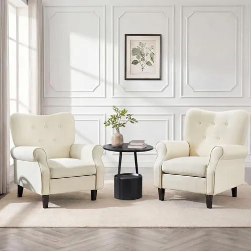 Miniatura 8 de YOLENY - Silla decorativa moderna, con respaldo alto, sillón individual tapizado con botones de tela y patas de madera para sala de estar, Beige