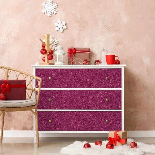 Miniatura 3 de CHIHUT Papel tapiz rosa intenso con purpurina para despegar y pegar, papel de contacto rosa brillante para paredes de armarios, papel de pared Rosa