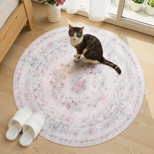 Miniatura 16 de Wonnitar Alfombras rosas para dormitorio, niñas, guardería, alfombra lavable con estampado floral de 5 x 7 pies, bohemio, ultrafina, antideslizante