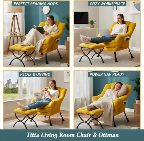 Miniatura 7 de Tiita - Silla perezosa con otomana, moderna y grande, sillón de descanso de acento de ocio, silla de sofá de lectura cómoda con reposapiés