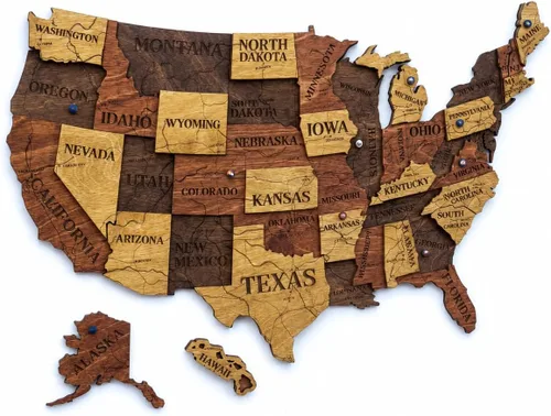 Miniatura 11 de Mapa de madera de EE. UU. lugares visitados - Mapa de madera de Estados Unidos con pines - Arte de pared decorativo 3D de rastreador de viajes