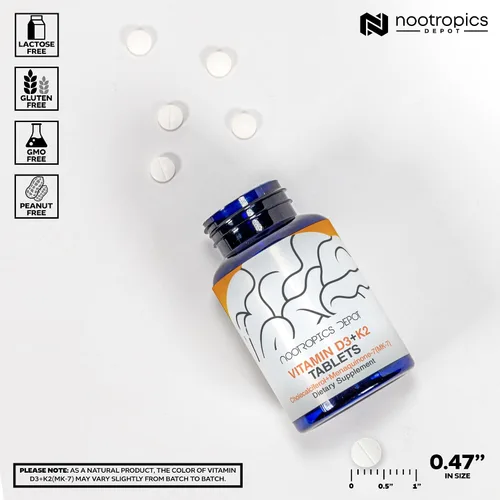 Miniatura 3 de Nootropics Depot Vitamina D3 + K2 con tabletas de vitamina C 365 unidades 125μg Equivalente a 5000 UI Año de suministro