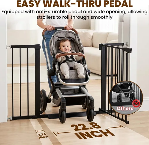 Miniatura 7 de Mumeasy Puerta de bebé de 29.7-46 pulgadas para escaleras, puerta de perro montada a presión para puertas, puerta de cierre automático a través