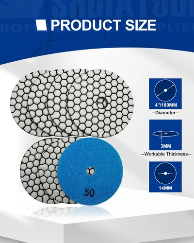 Miniatura 2 de SHDIATOOL Almohadillas de pulido de diamante seco de 4 pulgadas, grano 50, almohadillas de lijado de diamante, almohadillas de pulido para granito