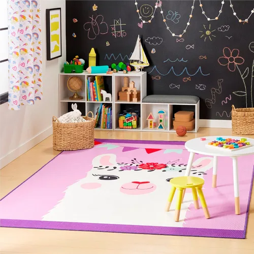 Miniatura 2 de Home Dynamix Everwash Imagine Llama Kids Alfombra lavable a máquina, morado/blanco, 3 x 5 pies