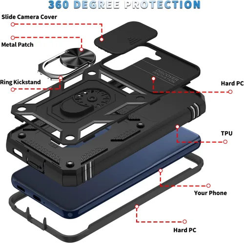 Miniatura 4 de Jeylly Funda para Samsung Galaxy S22 5G con [2 protectores de pantalla de vidrio templado], a prueba de golpes, grado militar, funda protectora