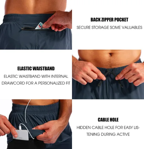 Miniatura 5 de Pudolla pantalones cortos 2 en 1 para correr, de secado rápido, para hombre, con bolsillos de 5 pulgadas para teléfono
