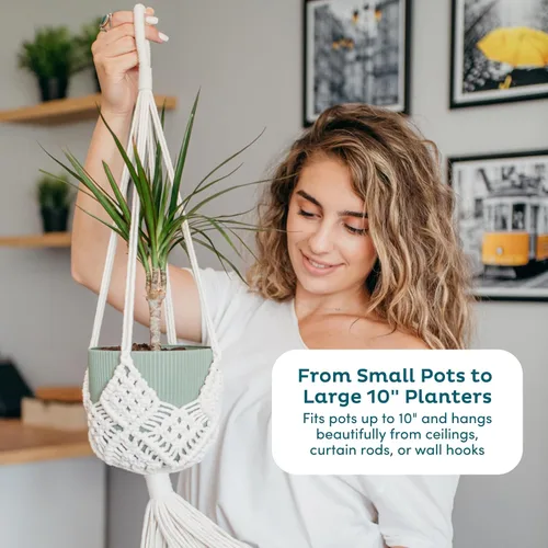 Miniatura 5 de Nook Theory Paquete de 4 Colgadores de Macramé para Plantas con 8 Ganchos - Macetas Colgantes para Plantas de Interior, Colgadores de Macramé Boho