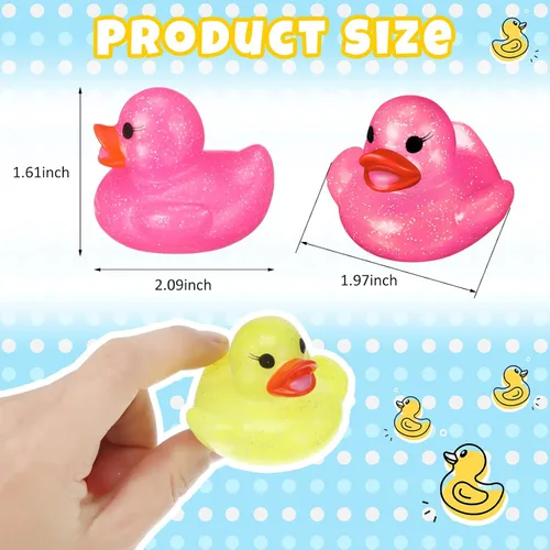 Miniatura 2 de Leitee 24 patos surtidos de patos de goma con purpurina para niños, mini patos con purpurina colorida de color neón, juguetes de baño para regalos