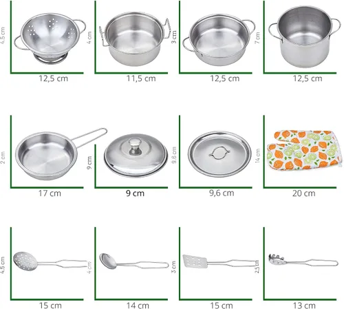 Miniatura 3 de Juego de ollas y sartenes de juguete para niños, juego de cocina de simulación, mini utensilios de cocina de acero inoxidable, juguetes