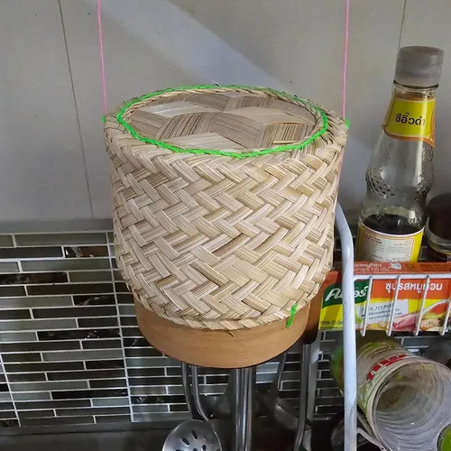 Miniatura 7 de Cesta de arroz pegajosa Contenedor pequeño Kratip Tazón para servir tailandés Arroz de bambú Tailandés Laos Tejido Tradicional Wickerwork Servir