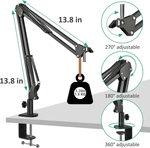 Miniatura 4 de Soporte de micrófono AT2020, brazo de micrófono ajustable con soporte de choque, parabrisas de espuma y bridas para cables, para AT2020 AT2020USB