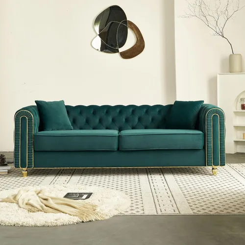 Miniatura 32 de KEIKI Sofá Chesterfield de terciopelo con botones capitoné de 87 pulgadas con cojines de espuma de alta densidad, moderno sofá de 3 plazas con Negro