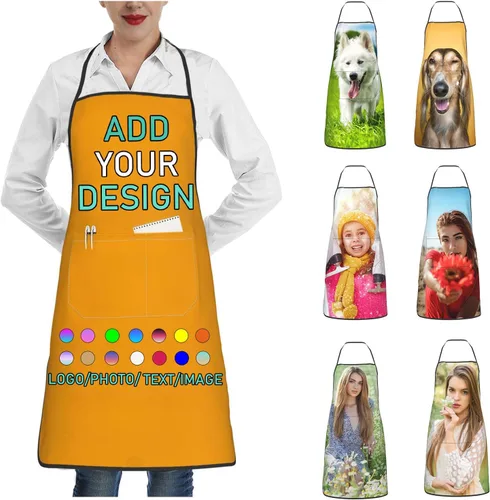 Miniatura 14 de Delantal personalizado con 2 bolsillos, personalizable con nombre, texto, logotipo, foto, cocina, horneado, delantal de cocina para mujeres y hombres