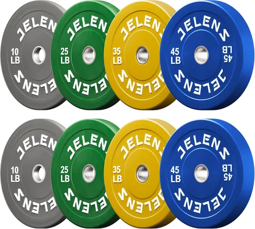 Miniatura 15 de Juego de Placas de Peso para Barra Olímpica JELENS, Juego de Pesos de Goma de 2 Pulgadas Negro/Colorido para Entrenamiento de Fuerza y Levantamiento