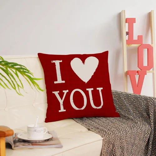 Miniatura 6 de Juego de 4 fundas de almohada de 16 x 16 pulgadas, diseño de corazón rojo con diseño de corazón de amor, fundas de almohada de aniversario de boda