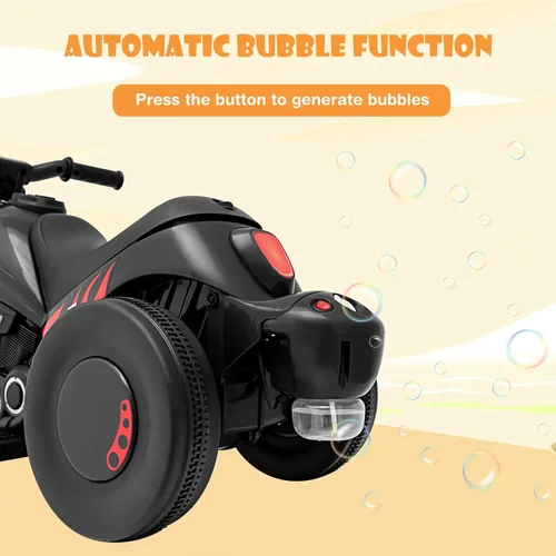 Miniatura 5 de OLAKIDS Motocicleta para niños, de 6 V, juguete eléctrico para montar con función automática de burbujas, pedal de pie, faro, música, vehículo de 3