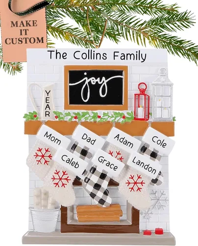 Miniatura 19 de Adorno personalizado para familia grande de 10 personas 2025 Personalización gratuita en 24 horas Adornos navideños de chimenea grabados
