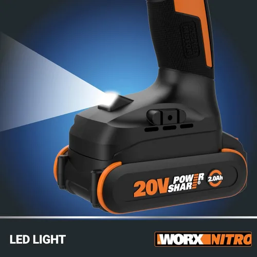 Miniatura 10 de Worx Nitro - Taladro percutor inalámbrico de 20V de 1/2" con motor sin escobillas, compacto y ligero de solo 6" y 3 libras, compatible con Power