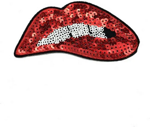 Miniatura 8 de 9 parches bordados plateados, lápiz labial, flor para planchar, coser en lentejuelas, ropa de bricolaje, apliques, motivo de ropa, parche