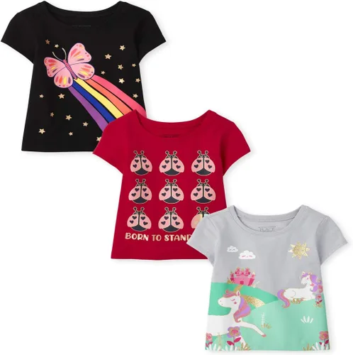 Miniatura 23 de The Children's Place Camisetas estampadas de manga corta para bebés y niñas pequeñas, con diseño de unicornios y mariposas, a la moda, paquete de 3