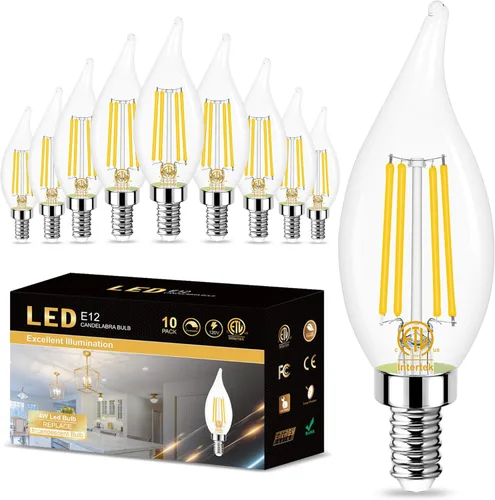 Miniatura 10 de Bombilla LED E12 regulable equivalente a 60 W, blanco suave 2700K, 500 lúmenes, bombillas LED de candelabro de 4 W, bombillas CA10 con punta