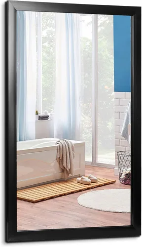 Miniatura 10 de SUPER DEAL Espejo redondo negro, espejo circular de 18 pulgadas para decoración de pared de baño, con marco de metal para baños, entradas, sala