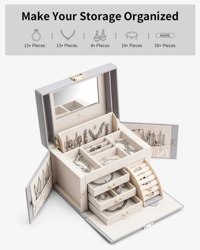 Miniatura 51 de Vlando Joyero de piel sintética, organizador mediano de joyería, regalo vintage para mujer, patrón de cruz rosa