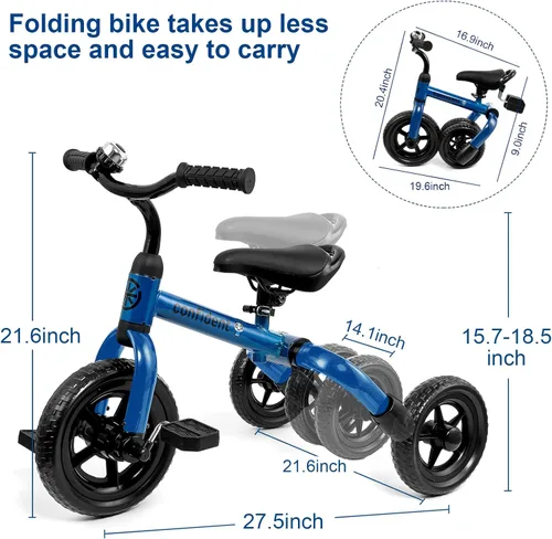 Miniatura 4 de XPIY Triciclo para niños de 2 a 5 años, triciclo plegable 3 en 1 para niños y niñas, bicicleta para niños con pedal desmontable y asiento ajustable